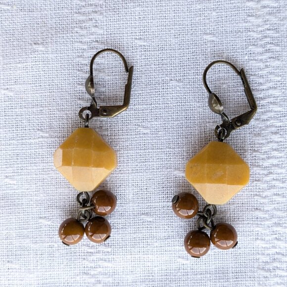 Earring Bundle: Amber/Silver + Red/Yellow Jasper Gemstone Dangle Earrings - Picture 4 of 10